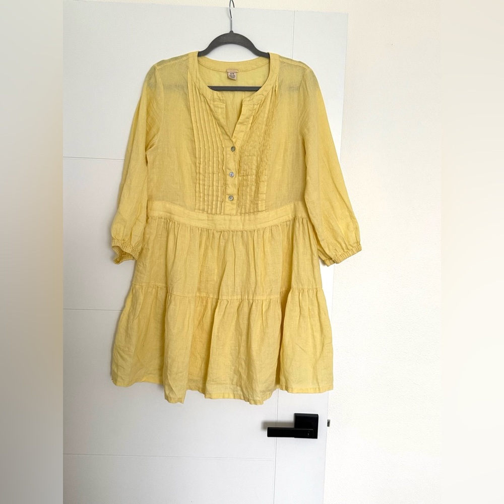 magaschoni linen dress Butter Yellow Long Sleeve Short Dress SZ M  Sundress
